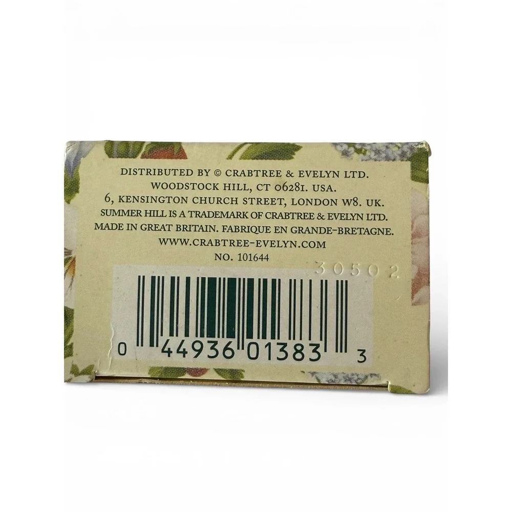 TWO NEW Crabtree‎ Evelyn SUMMER HILL Single Bar Bath Soap 100g 3.5 DISCONTINUED